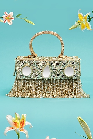 Multi-Colored Raw Silk Handcrafted Clutch by The Purple Sack