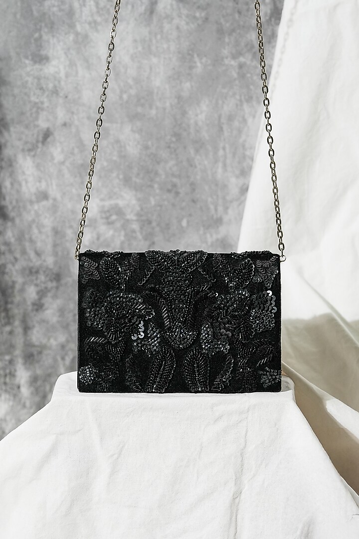 Black Velvet Handcrafted Clutch by The Purple Sack at Pernia's Pop Up Shop