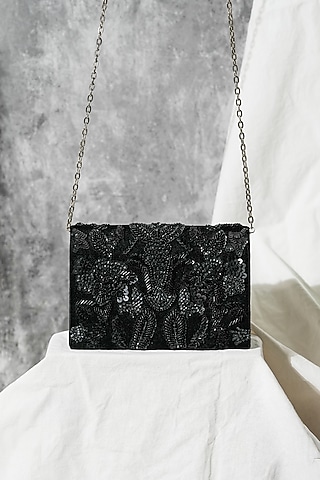 Black Velvet Handcrafted Clutch by The Purple Sack