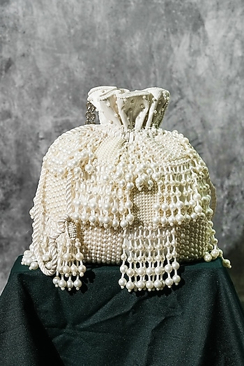 White Raw Silk Handcrafted Potli by The Purple Sack at Pernia's Pop Up Shop