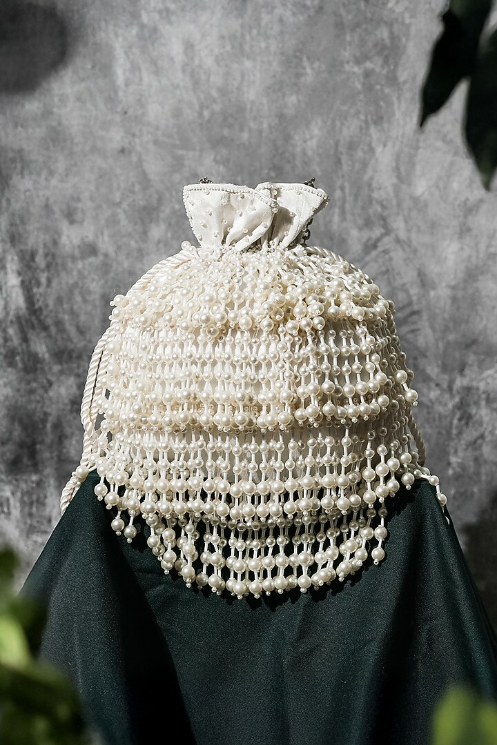 White Raw Silk Handcrafted Potli by The Purple Sack at Pernia's Pop Up Shop