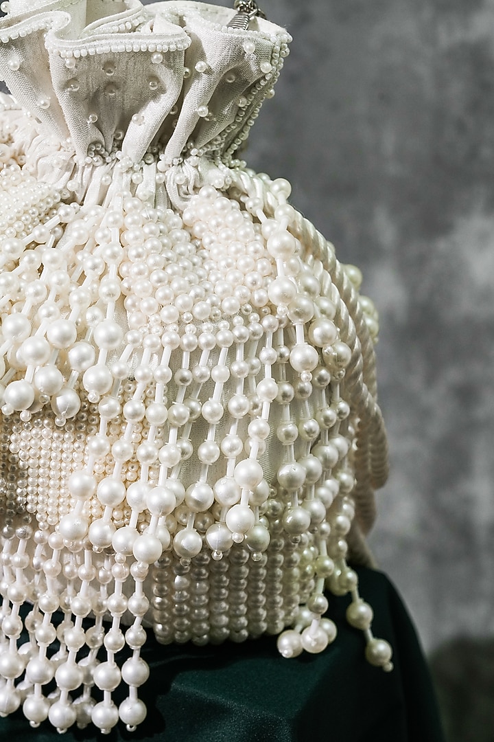 White Raw Silk Handcrafted Potli by The Purple Sack at Pernia's Pop Up Shop