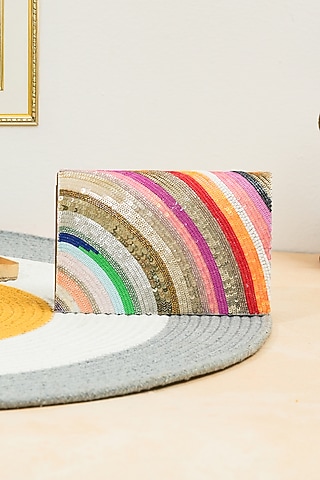 Multi-Colored Raw Silk Handcrafted Rainbow Clutch by The Purple Sack