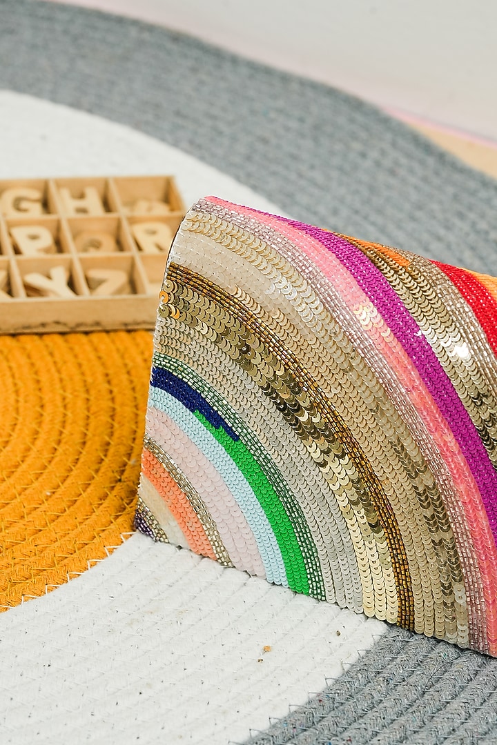 Multi-Colored Raw Silk Handcrafted Rainbow Clutch by The Purple Sack at Pernia's Pop Up Shop