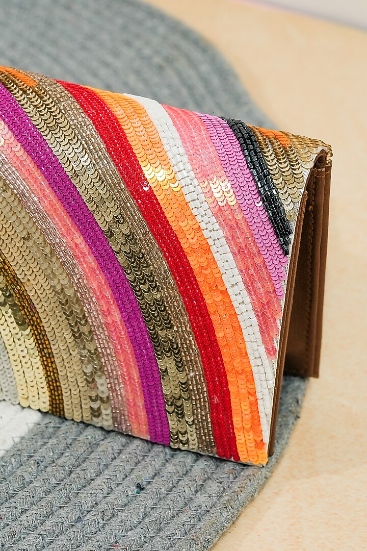 Multi-Colored Raw Silk Handcrafted Rainbow Clutch by The Purple Sack at Pernia's Pop Up Shop