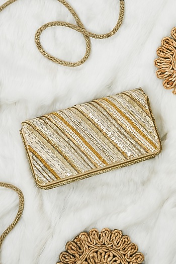 Gold Raw Silk Zing Zang Handcrafted Clutch by The Purple Sack at Pernia's Pop Up Shop