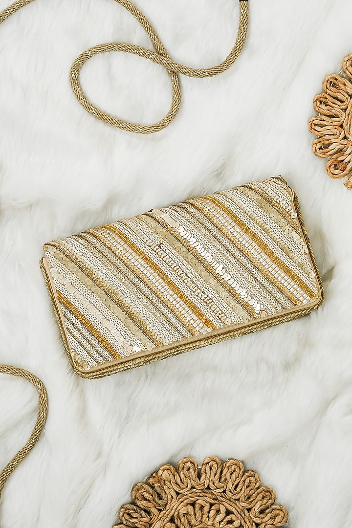 Gold Raw Silk Zing Zang Handcrafted Clutch by The Purple Sack at Pernia's Pop Up Shop