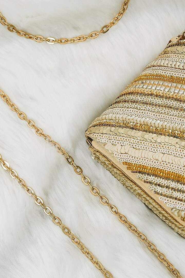 Gold Raw Silk Zing Zang Handcrafted Clutch by The Purple Sack at Pernia's Pop Up Shop