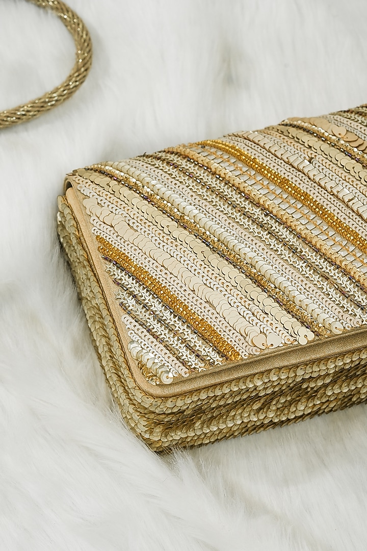 Gold Raw Silk Zing Zang Handcrafted Clutch by The Purple Sack at Pernia's Pop Up Shop