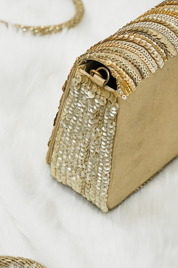 Gold Raw Silk Zing Zang Handcrafted Clutch by The Purple Sack at Pernia's Pop Up Shop