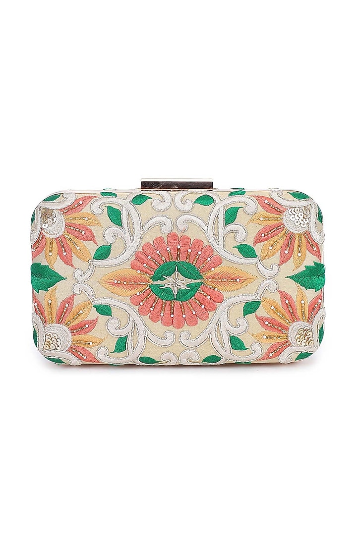 Multi-Colored Raw Silk Hand Embroidered Clutch by The Purple Sack at Pernia's Pop Up Shop