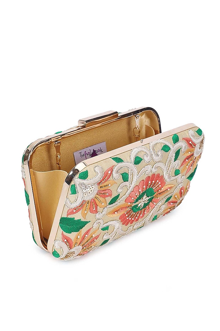 Multi-Colored Raw Silk Hand Embroidered Clutch by The Purple Sack at Pernia's Pop Up Shop