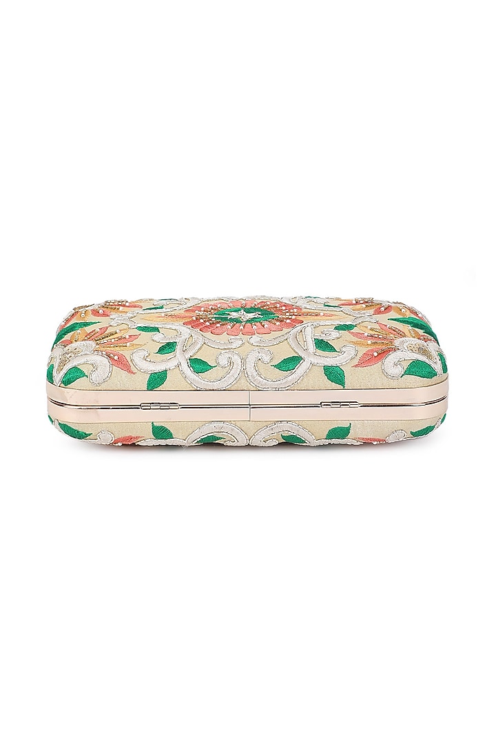 Multi-Colored Raw Silk Hand Embroidered Clutch by The Purple Sack at Pernia's Pop Up Shop