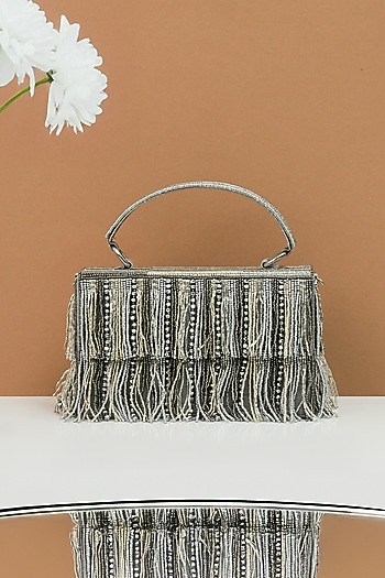 Grey Raw Silk Handcrafted Clutch by The Purple Sack at Pernia's Pop Up Shop