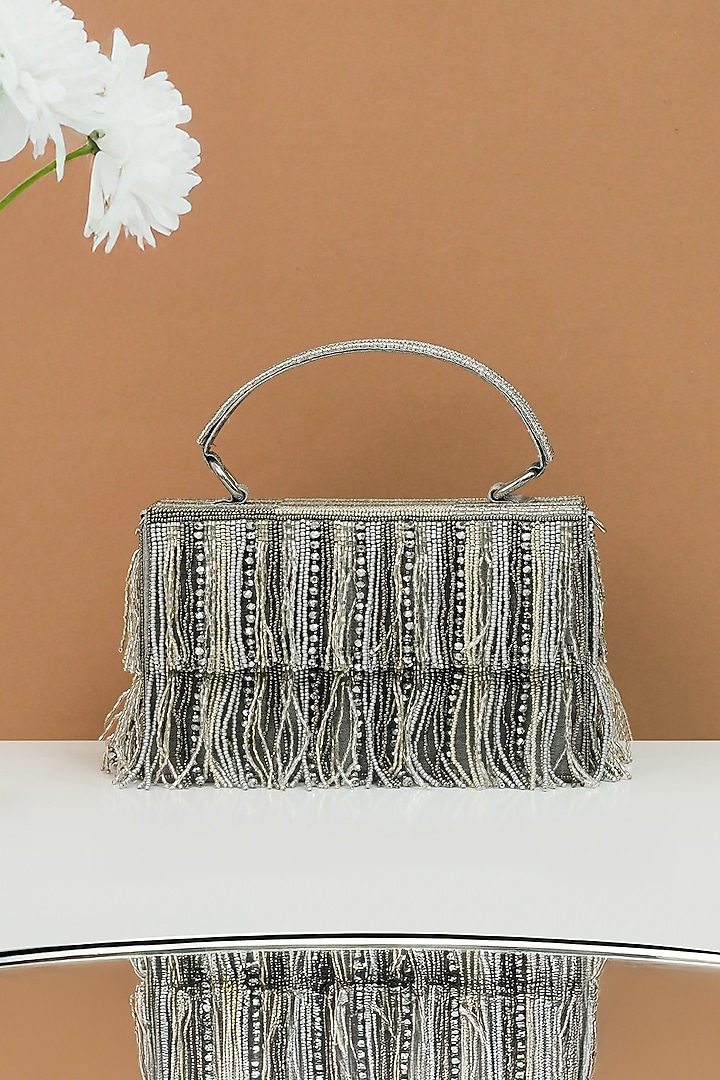 Grey Raw Silk Handcrafted Clutch by The Purple Sack at Pernia's Pop Up Shop