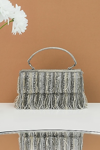 Grey Raw Silk Handcrafted Clutch by The Purple Sack