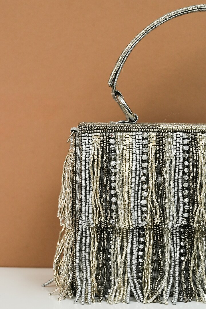 Grey Raw Silk Handcrafted Clutch by The Purple Sack at Pernia's Pop Up Shop