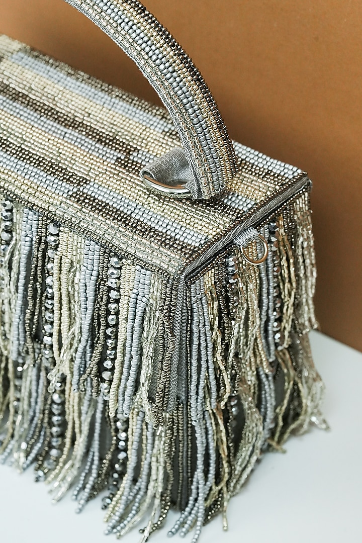 Grey Raw Silk Handcrafted Clutch by The Purple Sack at Pernia's Pop Up Shop