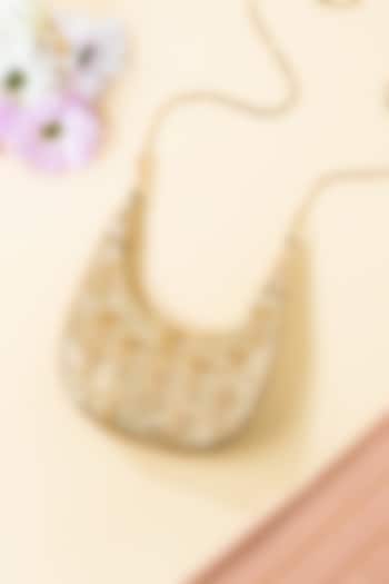 Gold Leatherette Half Moon Handcrafted Clutch by The Purple Sack at Pernia's Pop Up Shop