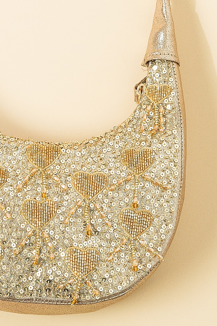 Gold Leatherette Half Moon Handcrafted Clutch by The Purple Sack at Pernia's Pop Up Shop