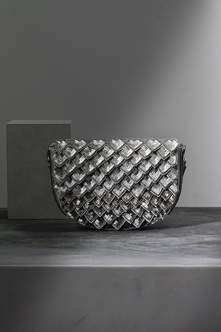 Grey Raw Silk Ombre Handcrafted Clutch by The Purple Sack at Pernia's Pop Up Shop