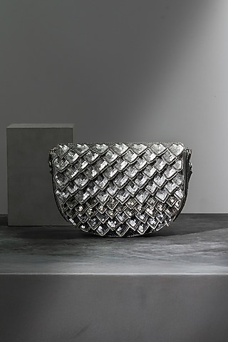 Grey Raw Silk Ombre Handcrafted Clutch by The Purple Sack