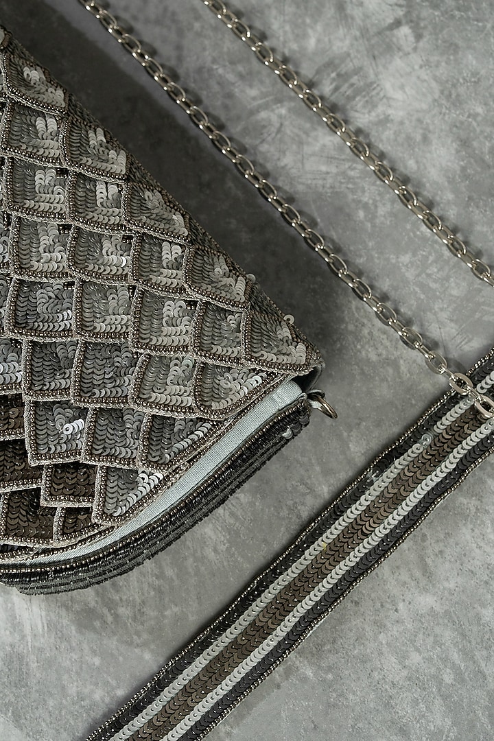 Grey Raw Silk Ombre Handcrafted Clutch by The Purple Sack at Pernia's Pop Up Shop