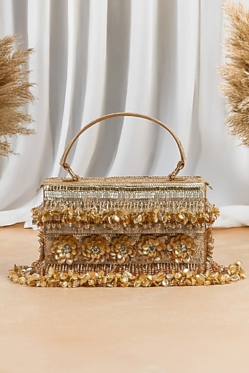 Gold Raw Silk Handcrafted Clutch by The Purple Sack at Pernia's Pop Up Shop