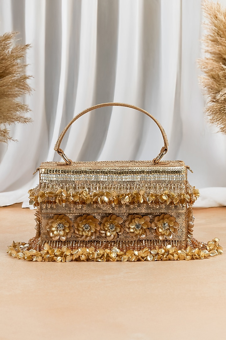 Gold Raw Silk Handcrafted Clutch by The Purple Sack at Pernia's Pop Up Shop