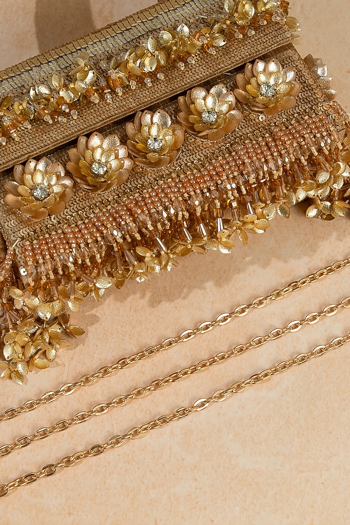 Gold Raw Silk Handcrafted Clutch by The Purple Sack at Pernia's Pop Up Shop