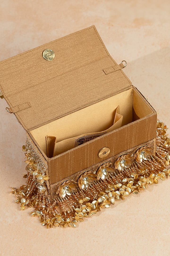 Gold Raw Silk Handcrafted Clutch by The Purple Sack at Pernia's Pop Up Shop