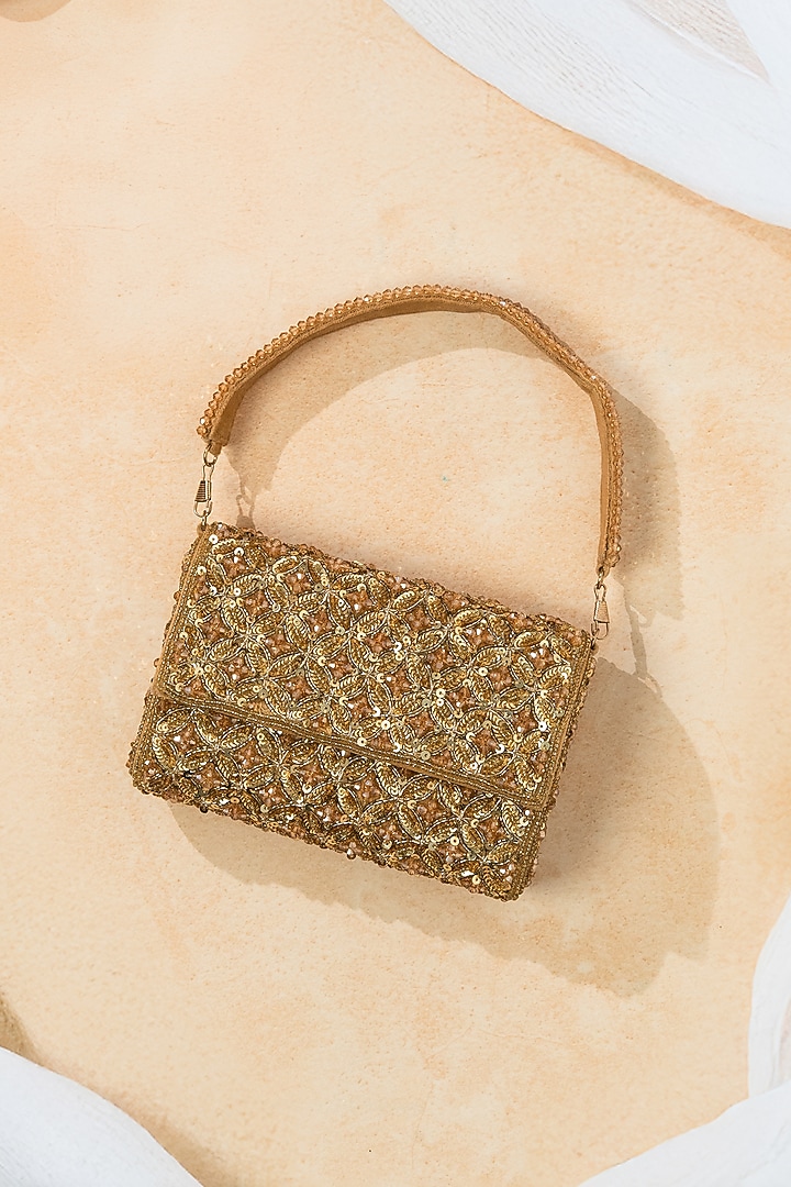 Gold Raw Silk Handcrafted Clutch by The Purple Sack at Pernia's Pop Up Shop