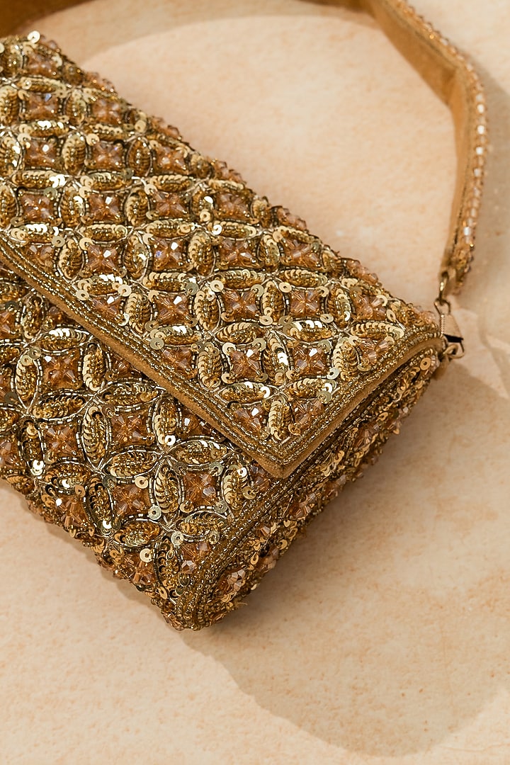 Gold Raw Silk Handcrafted Clutch by The Purple Sack at Pernia's Pop Up Shop