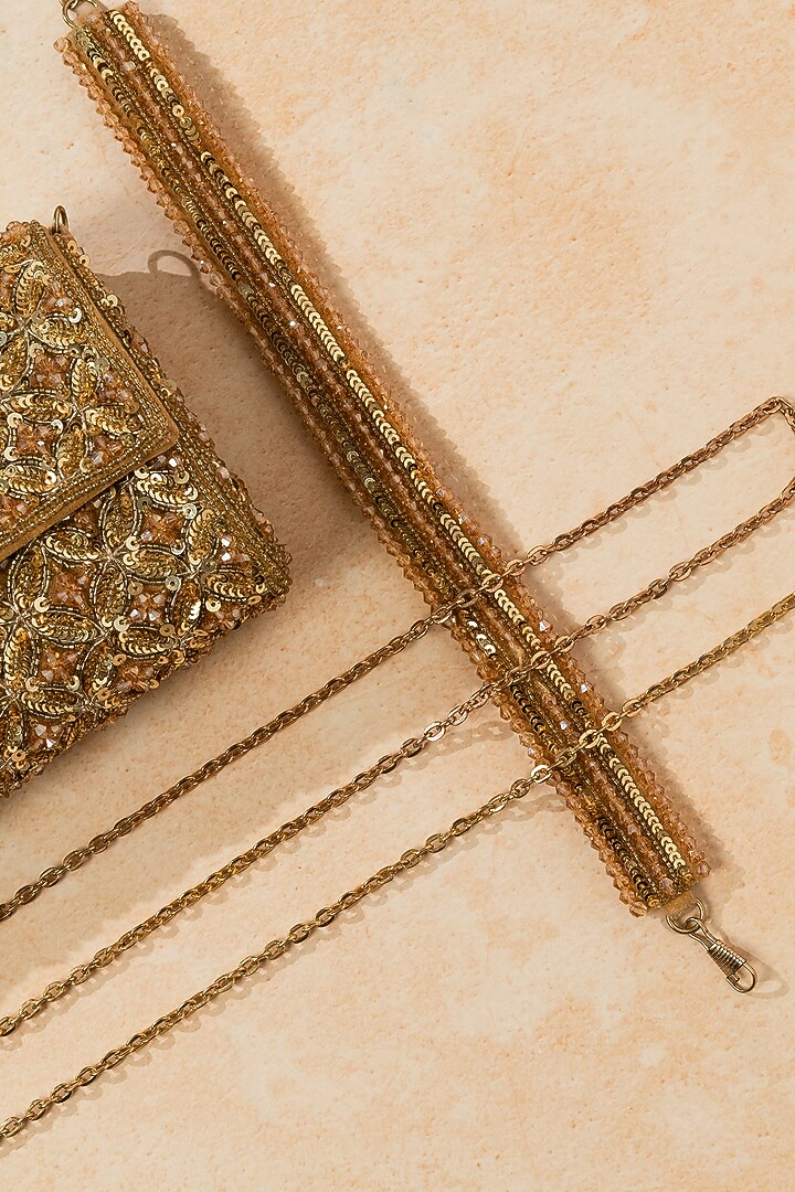 Gold Raw Silk Handcrafted Clutch by The Purple Sack at Pernia's Pop Up Shop