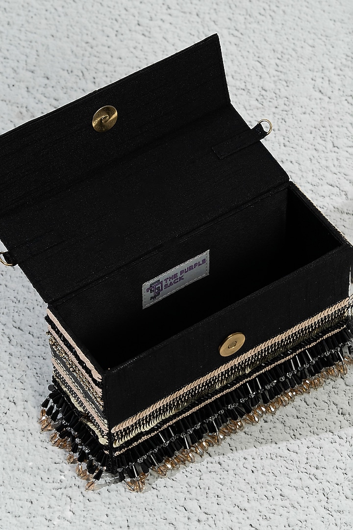 Black Raw Silk Handcrafted Clutch by The Purple Sack at Pernia's Pop Up Shop