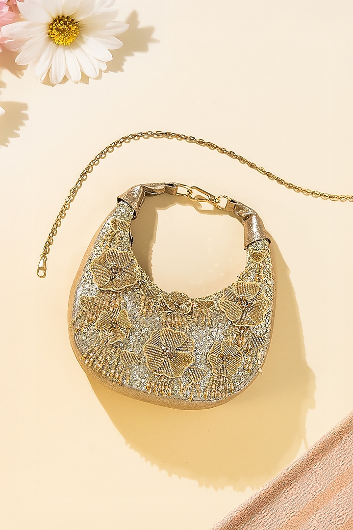 Gold Leatherette Handcrafted Clutch by The Purple Sack at Pernia's Pop Up Shop