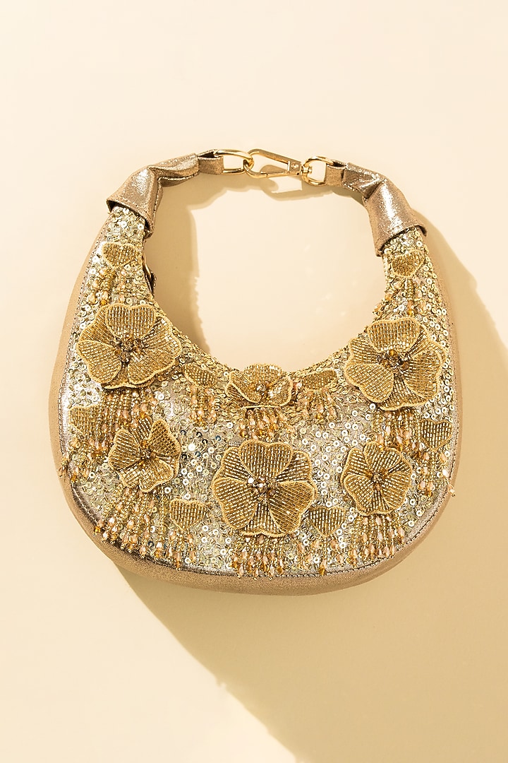 Gold Leatherette Handcrafted Clutch by The Purple Sack at Pernia's Pop Up Shop