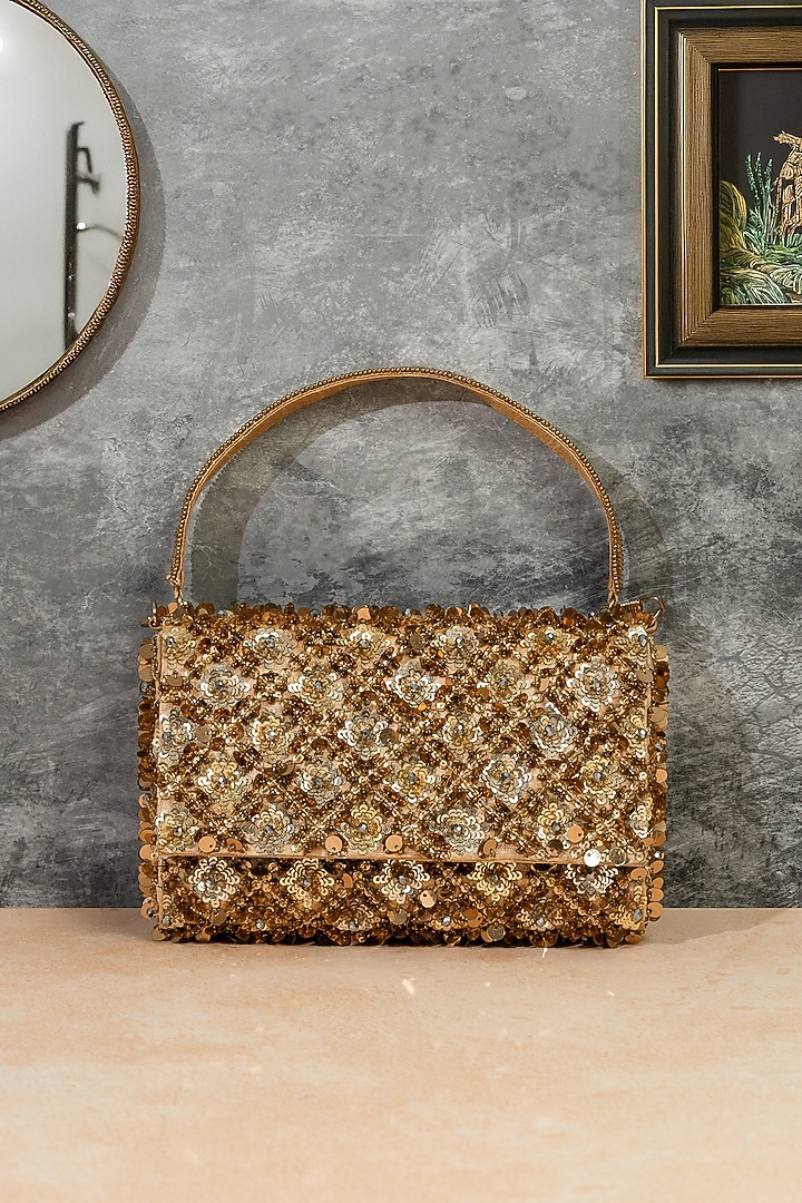 Gold Raw Silk Handcrafted Clutch by The Purple Sack at Pernia's Pop Up Shop