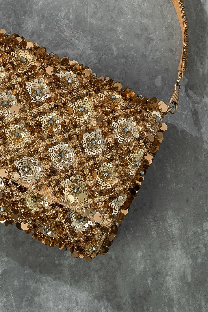 Gold Raw Silk Handcrafted Clutch by The Purple Sack at Pernia's Pop Up Shop