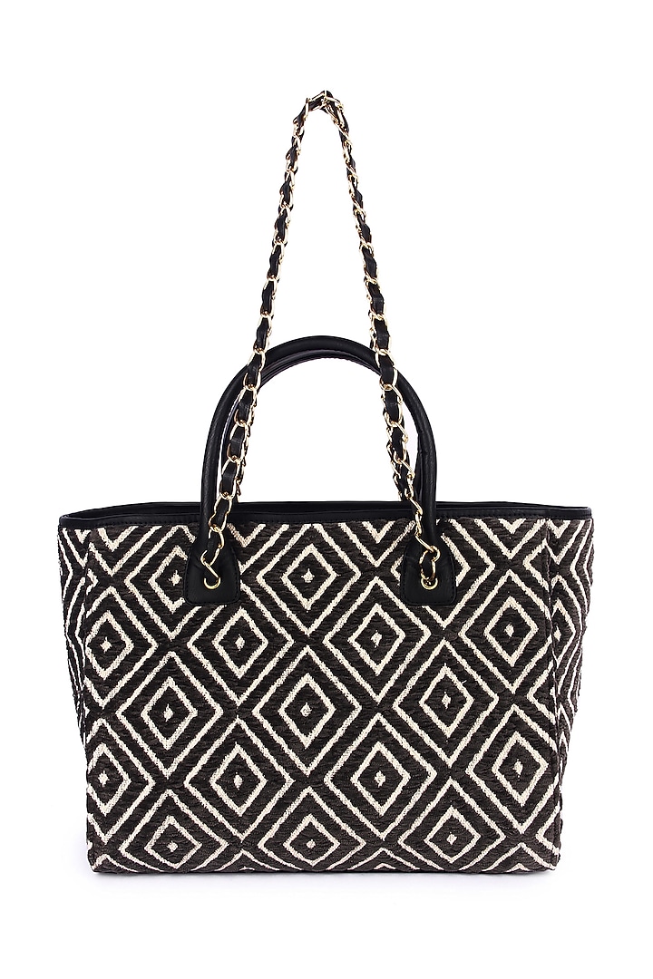 Black Jacquard Handcrafted Tote Bag by The Purple Sack at Pernia's Pop Up Shop