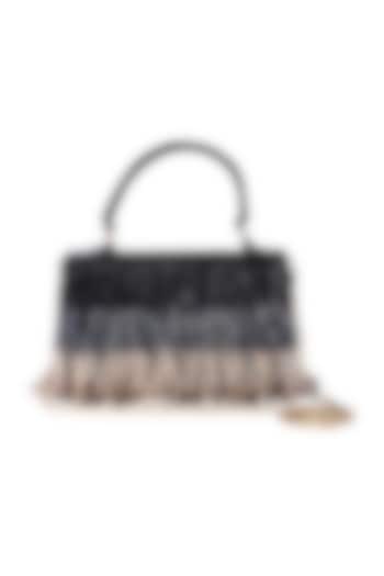 Black Raw Silk Hand Embroidered Tassel Clutch by The Purple Sack at Pernia's Pop Up Shop