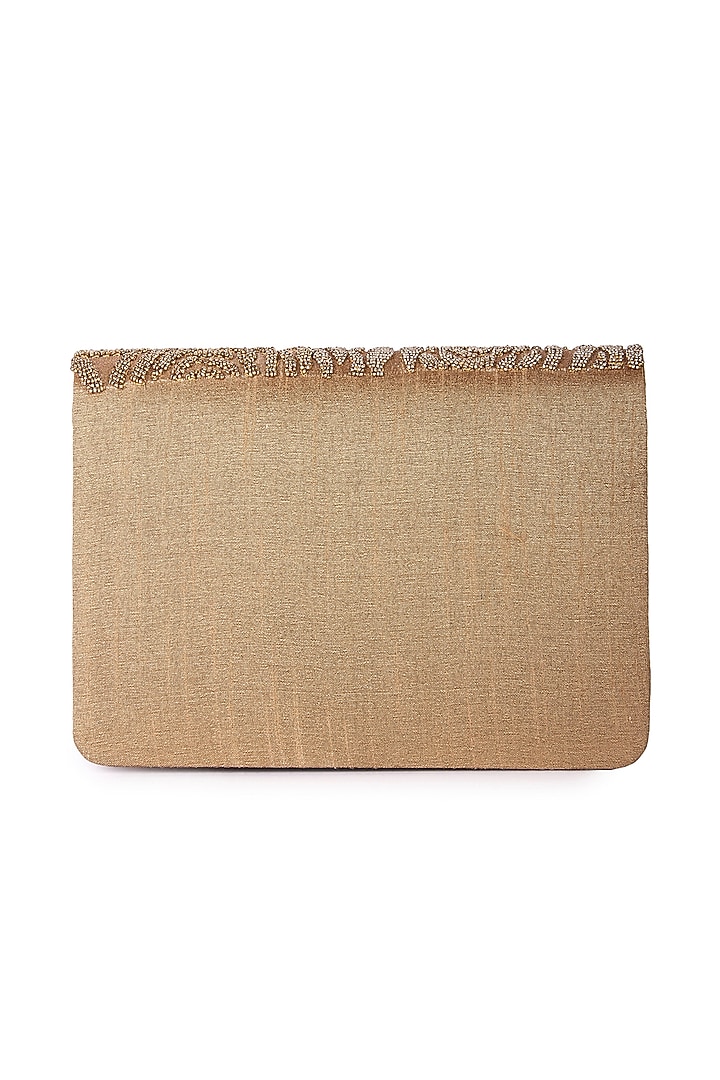 Rose Gold Raw Silk Bead Hand Embroidered Clutch by The Purple Sack at Pernia's Pop Up Shop