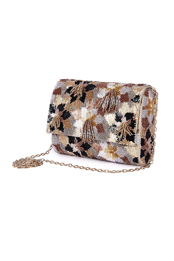Gold Raw Silk Hand Embroidered Clutch by The Purple Sack at Pernia's Pop Up Shop