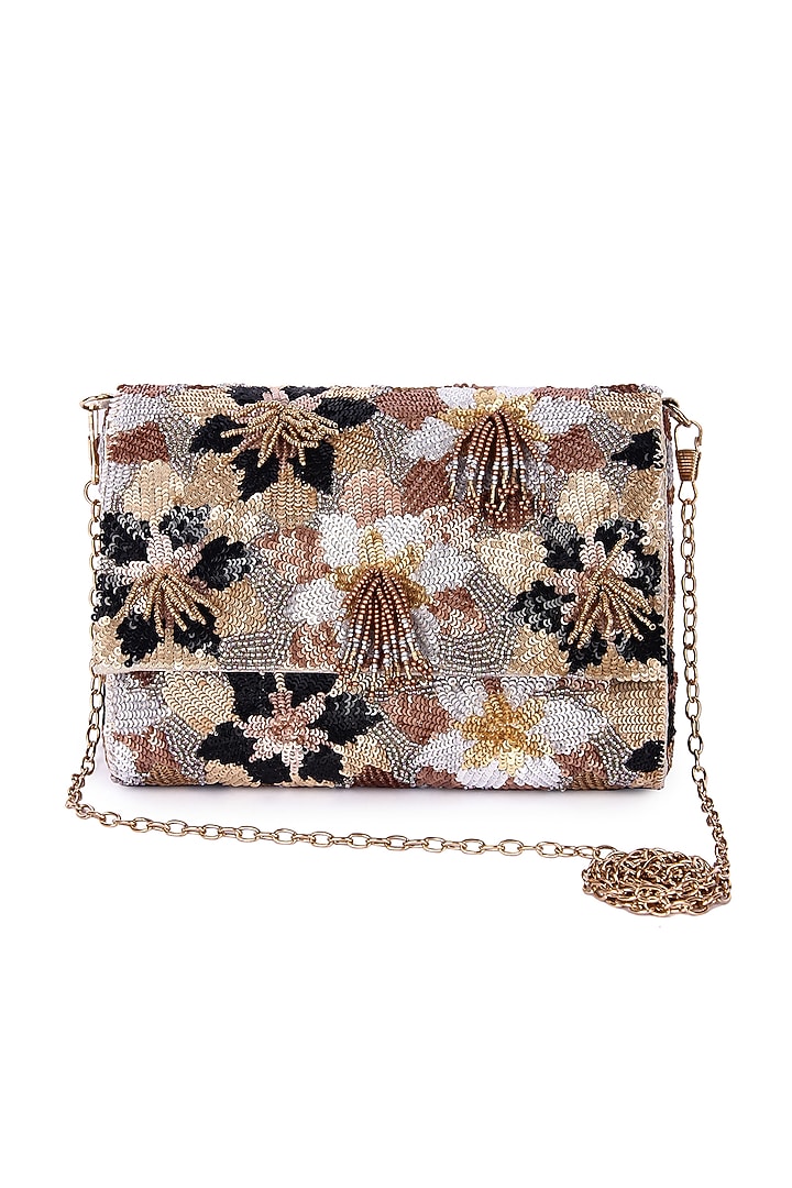 Gold Raw Silk Hand Embroidered Clutch by The Purple Sack at Pernia's Pop Up Shop