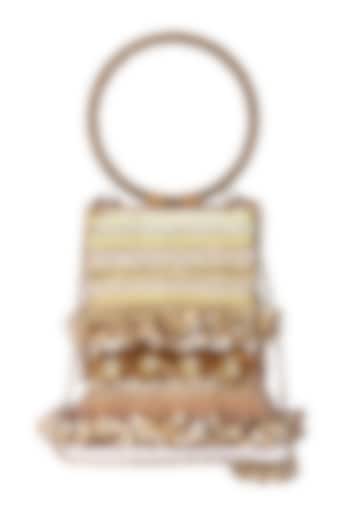 Gold Raw Silk Hand Embroidered Rectangular Clutch by The Purple Sack at Pernia's Pop Up Shop