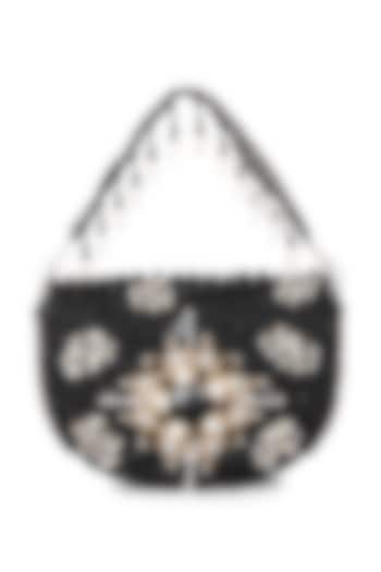 Black Raw Silk Hand Embroidered Clutch by The Purple Sack at Pernia's Pop Up Shop