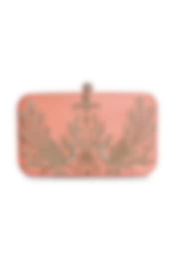 Peach Raw Silk Hand Embroidered Clutch by The Purple Sack at Pernia's Pop Up Shop