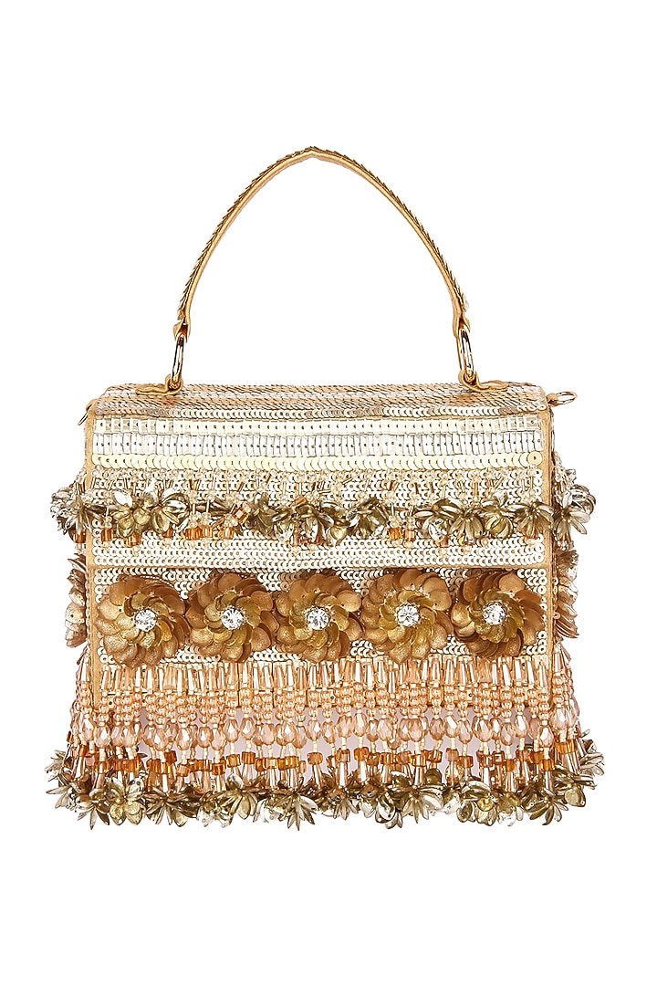 Gold Raw Silk Hand Embroidered Clutch by The Purple Sack at Pernia's Pop Up Shop