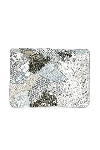 Silver Leatherette Hand Embroidered Clutch by The Purple Sack