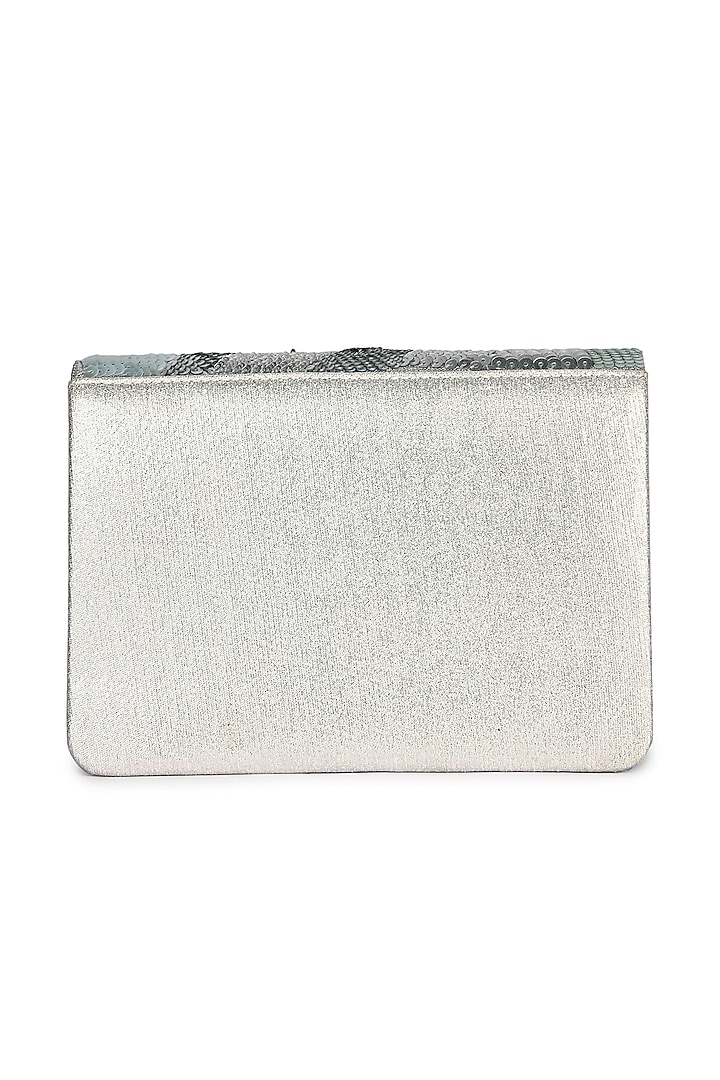Silver Leatherette Hand Embroidered Clutch by The Purple Sack at Pernia's Pop Up Shop